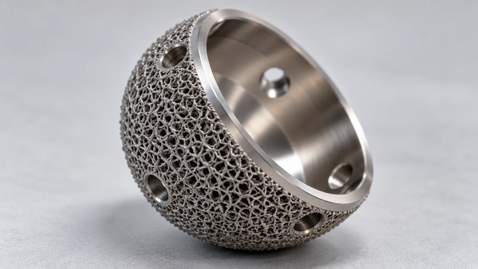 Coppa acetabolare in titanio stampata in 3D con la superficie a reticolo poroso
